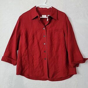 Emma James Women's Size 14 Linen Rayon Blend 3/4 Sleeve Blouse Shacket W Pockets